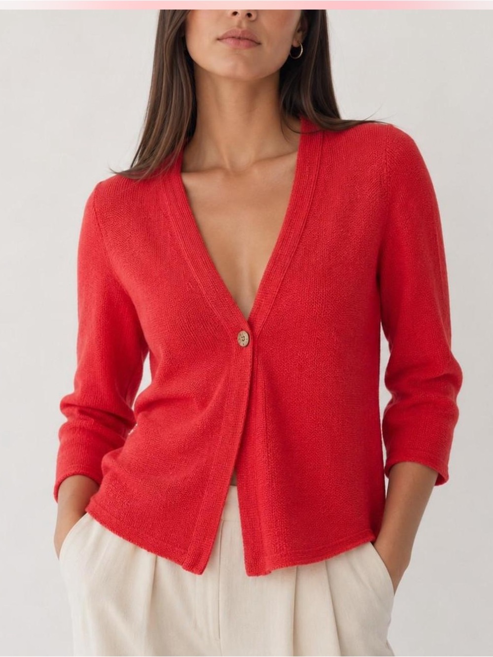 J. Jill Red Single-Button Women’s Linen Blend Cardigan
